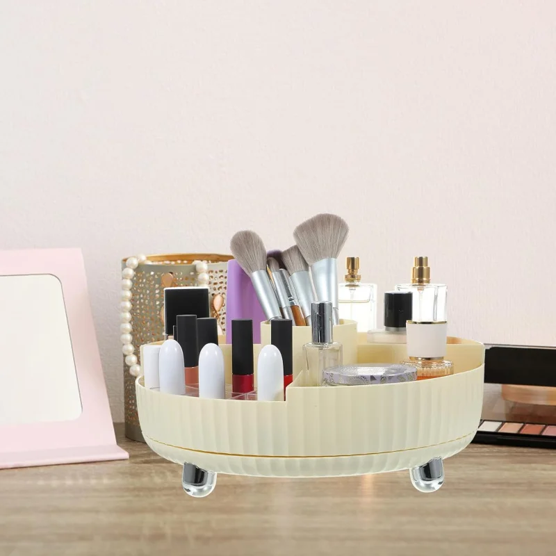 

Бытовая вращающаяся настольная коробка для хранения косметики большой емкости, пластиковая полка, предназначенная для экономии места и организация принадлежностей.
