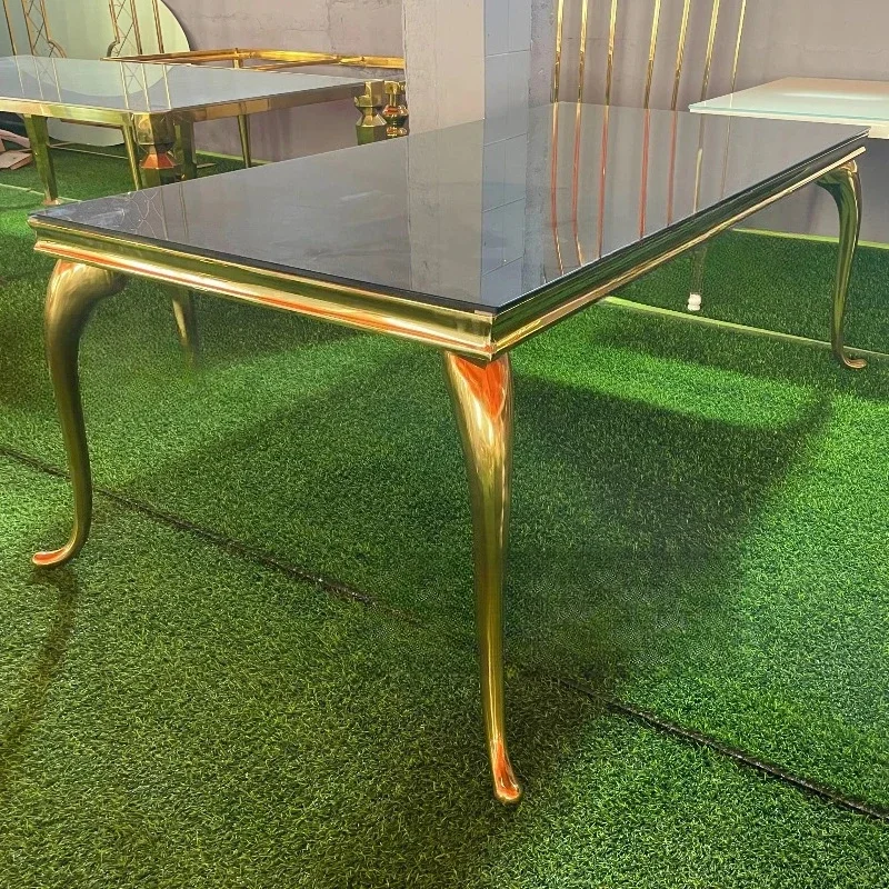 New Design Cake Table Modern Luxury Rectangular Glass Stainless Steel Wedding Chair and Event Table