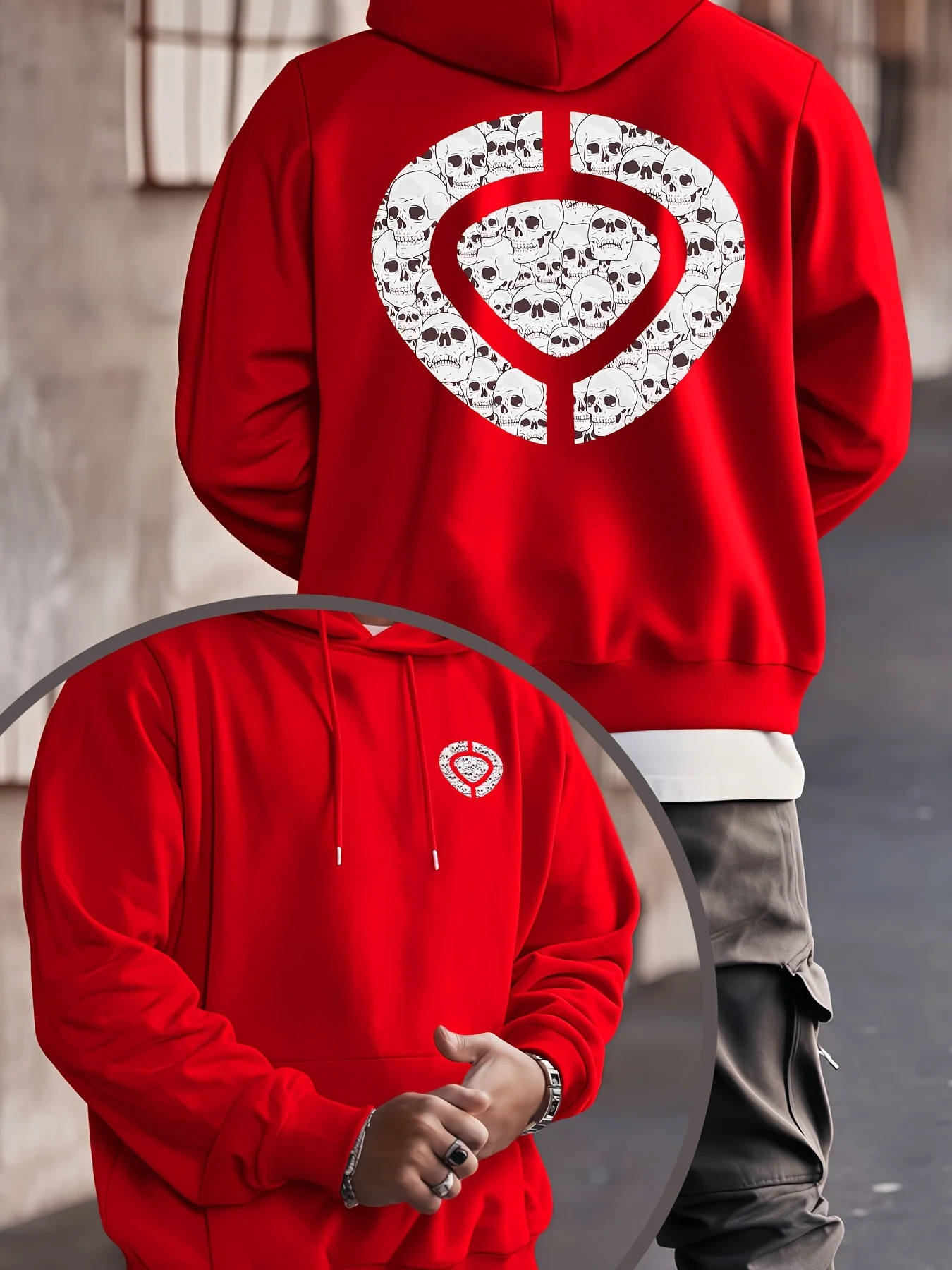 New stylish men's hooded sweatshirt featuring Circa's signature skull print and a kangaroo pocket. A gothic Y2K style men's top.