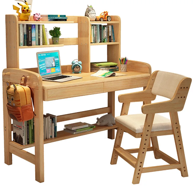 

Light luxury solid wood children's desks and chairs, tables can be lifted and lowered, Nordic home use, simple computer desk