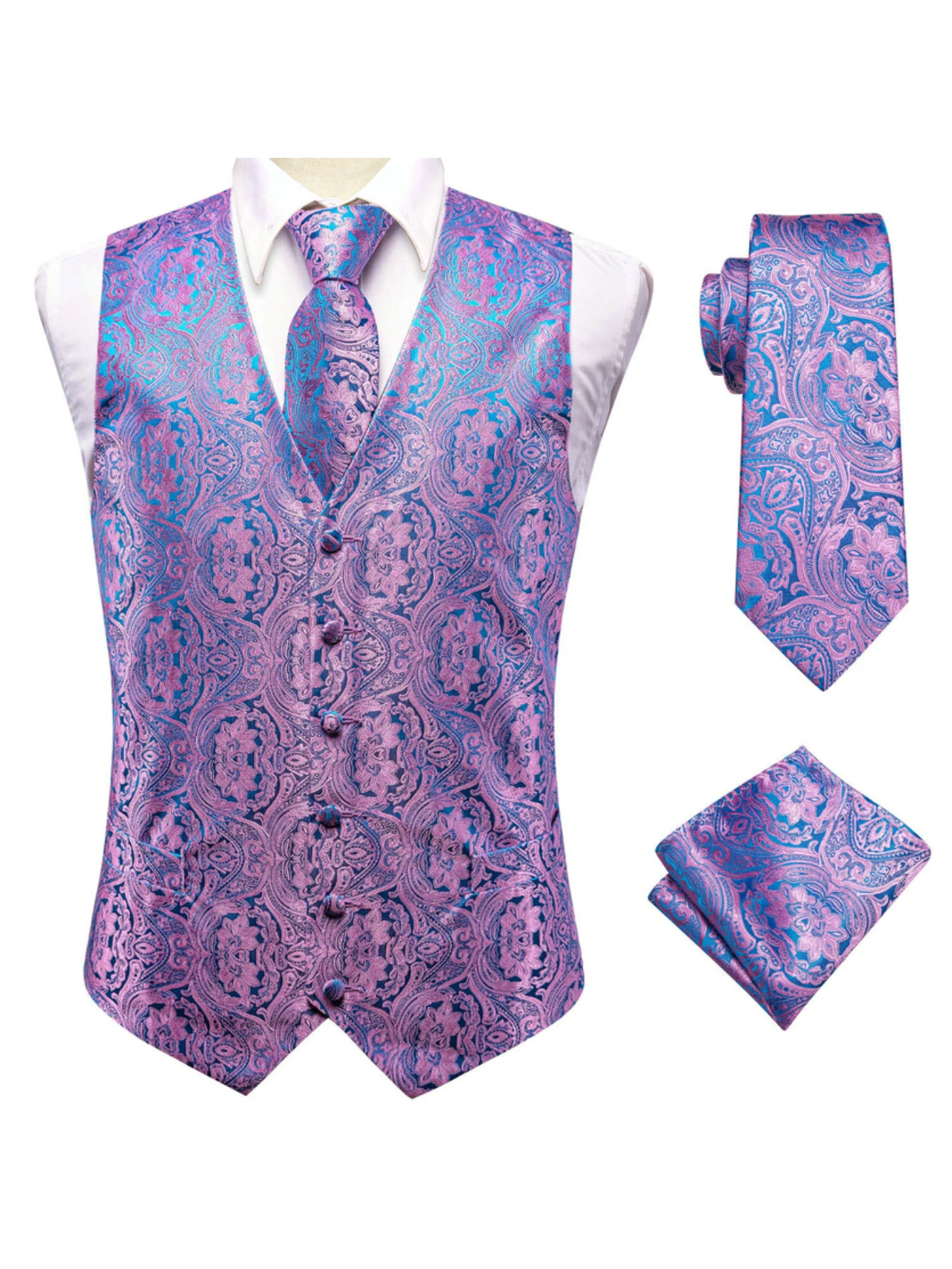 Paarse jacquard vestset voor h - Pocket Square Set recensie en prijs