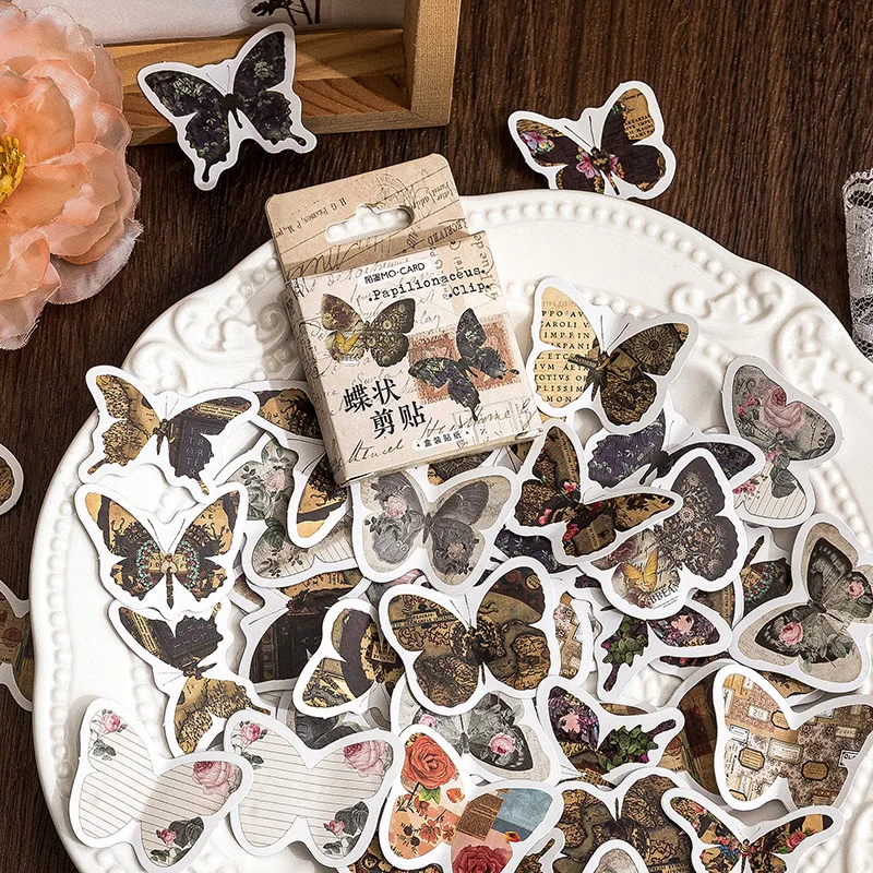 46pcs Vintage Butterfly Illustration Decorative Boxed Stickers Scrapbooking Label Diary Stationery Album Phone Journal Planner