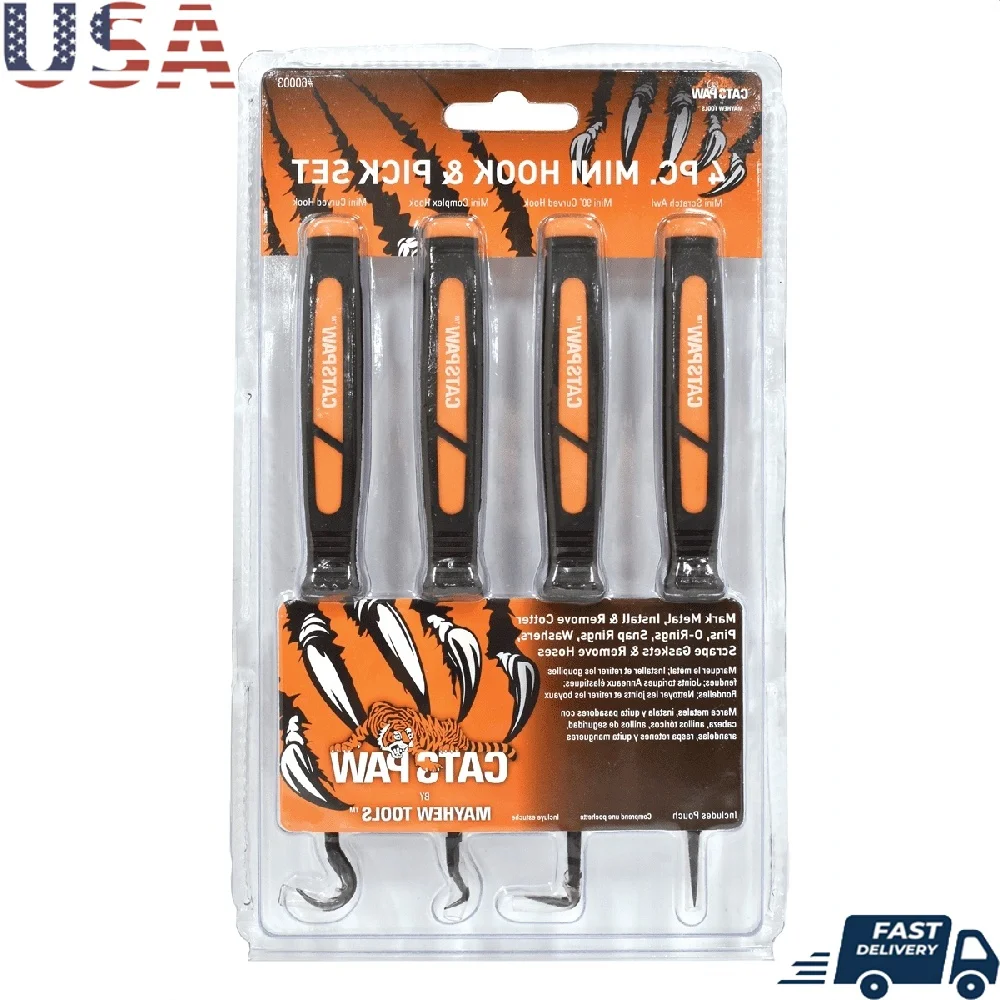 

Мини-набор крючков и отмычек из 4 предметов, эргономичная ручка, шило для царапин, изогнутые сложные лезвия под углом 90 градусов, прочный чехол для хранения