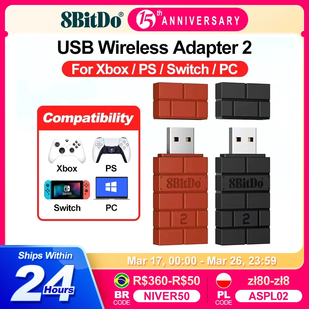 8BitDo Wireless Bluetooth Adapter 2 for Ultimate 2C Bluetooth Myth Wukong Ultimate 3-mode Pro 2 SN30 Pro XBOX Switch Controller