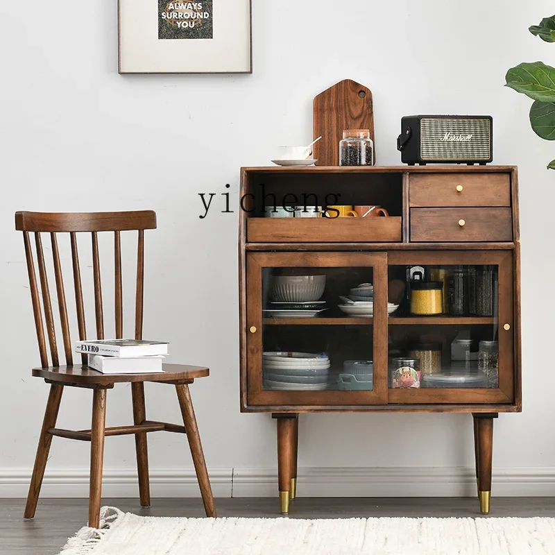 ZC all solid wood dining side cabinet pine living room tea cabinet modern simple sliding door kitchen small cabinet