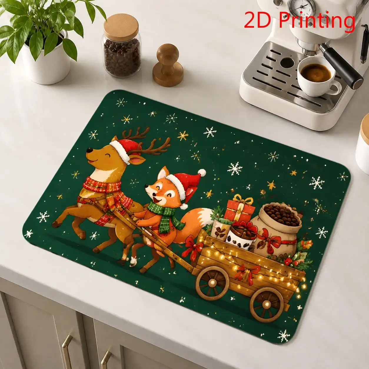 Checkered Red White Rose Pattern Print Washable Durable Kitchen Countertop Drying Mat For Romantic Home Interior Touch