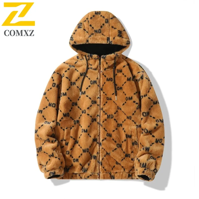 

COMXZ 2025 New Men Hooded Stand-Collar Reversible Jacket Fleece Waterproof Trendy Warm Loose Versatile outdoor Cotton Outerwear​