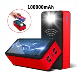 Solar Power Bank 100000mAh Solar Charging Mobile Phone Wireless Charging Large Capacity Battery External Battery Fast Charging