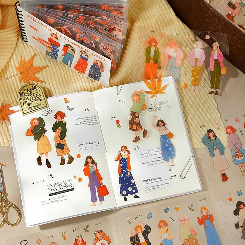 Naklejki z uroczymi postaciami Mr. Paper, 50 arkuszy/opakowanie, naklejki z kreskówkową dziewczyną w modnej odzieży, z wiązaniami, okręgi, do książek, zeszytów, do zapisywania wydatków.