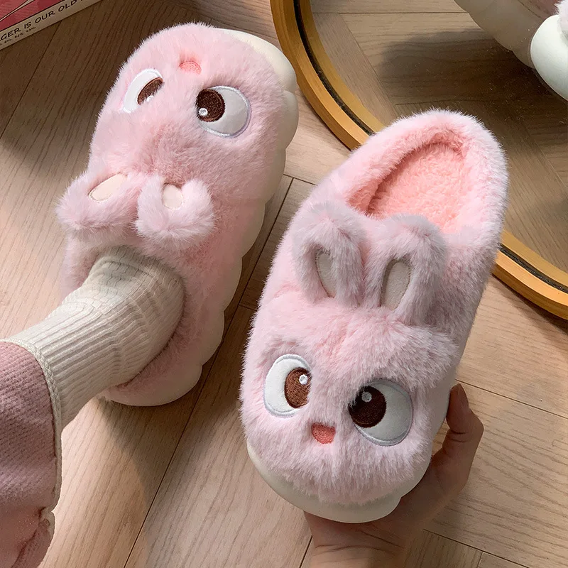 White Bunny Slippers For Home Kawaii Shoes Women Rabbit Fluffy Slippers Winter Indoor Sandals Woman Platform Bootie Slipper New