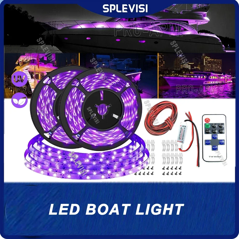 Wireless/Remote Control 32FT Marine Boat Violet UV Light LED Lights Strip,Night Fishing Lights,Waterproof for Boat Pontoon Yacht