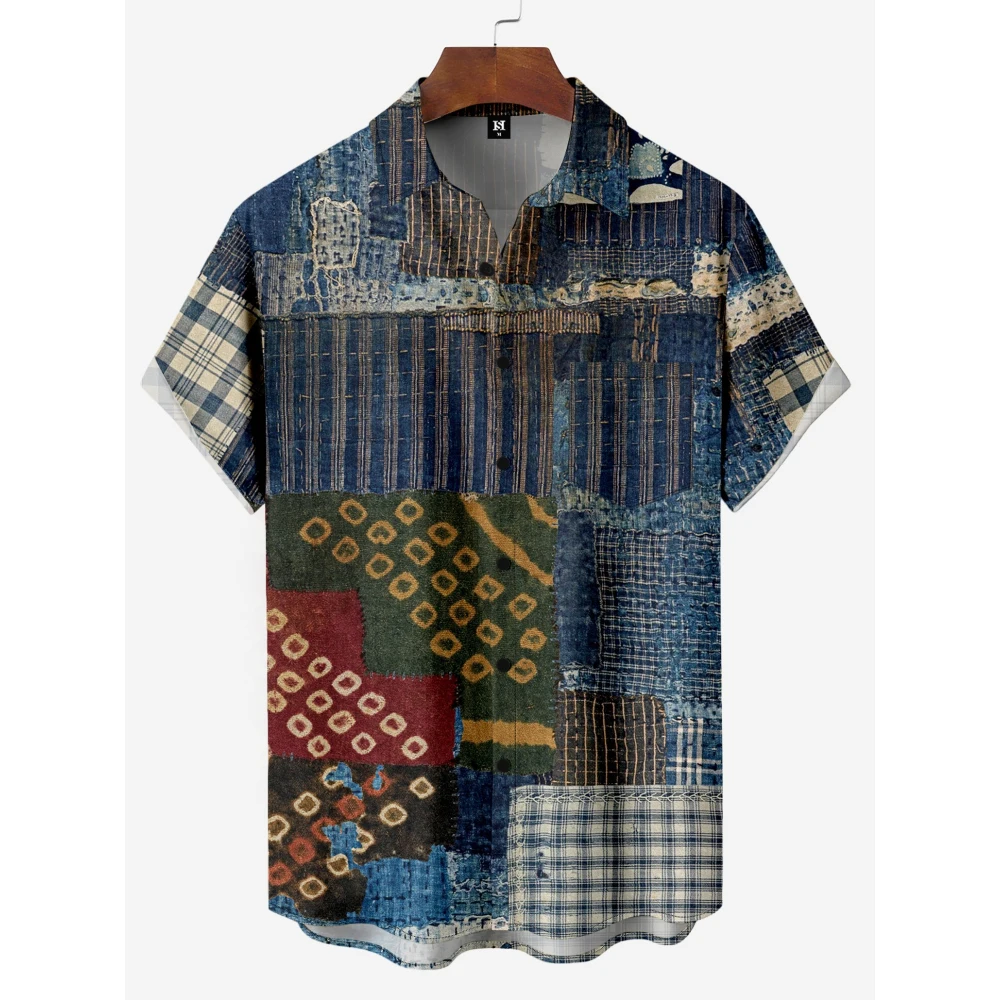 Summer Men Shirt 3D Plaid Printed Short Sleeved for Hawaiian Beach Shirt Shirt Casual T-Shirts Men's Clothing Oversized Shirts