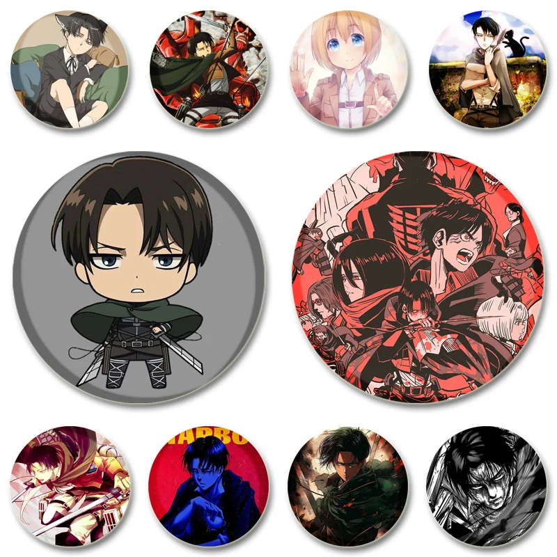 Erwin Smith Levi Ackerman Mikasa·Ackerman Comics Badge Cosplay Anime Brooches Plastic Lapel Pins for Gift Bag Jewelry Accessory