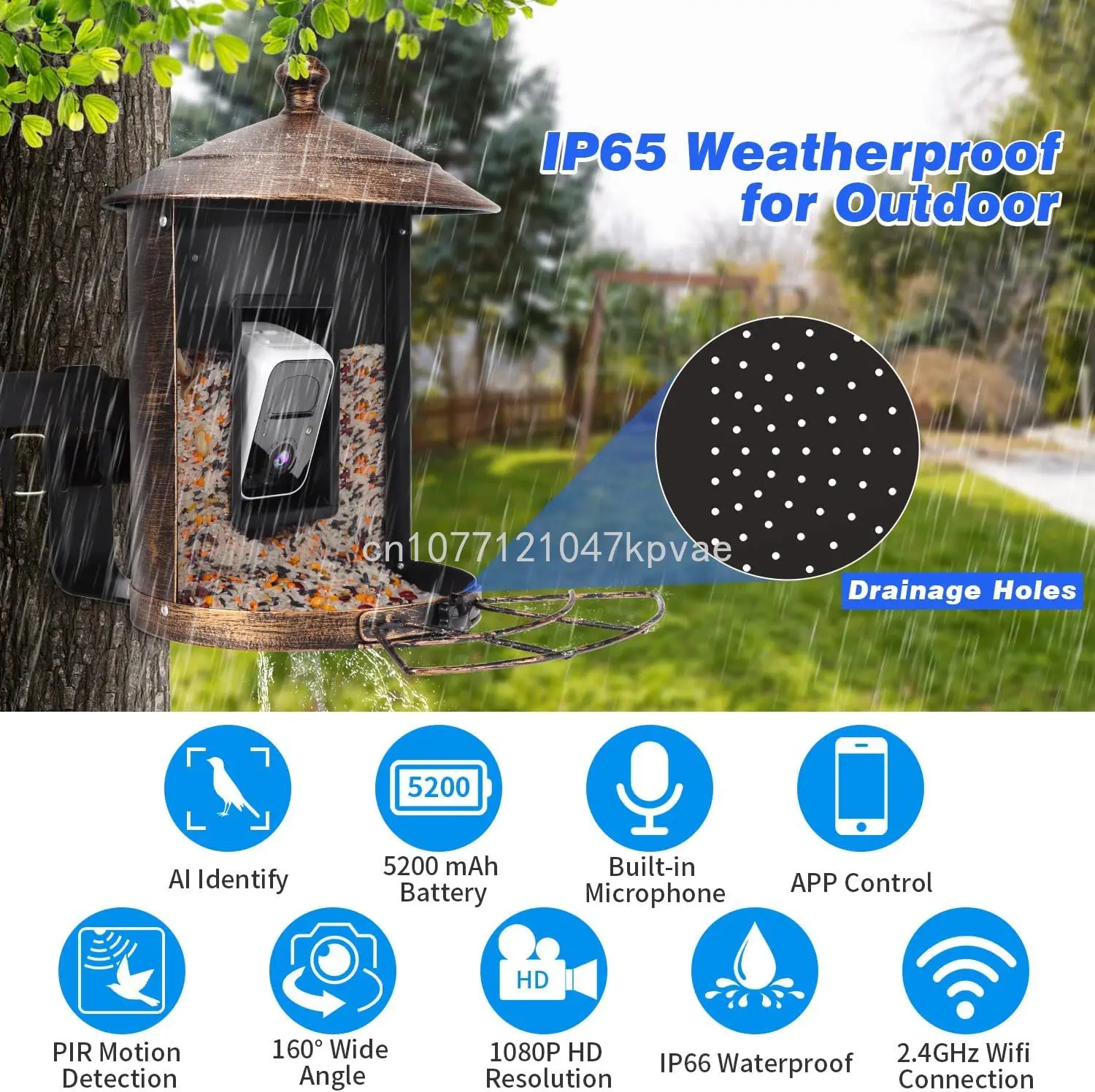 Wholesale Smart Bird Feeder Camera Wireless Metal Bird Food Storage Outdoor Bird House AI Identify