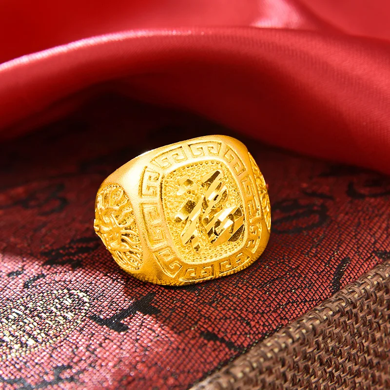 

Luxury 24K 9999 Pure Gold real gold Men's Round Opening Ring Adjustable Size