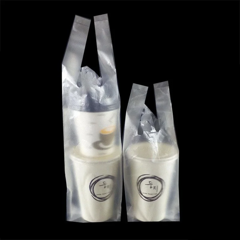 3000Pcs/Lot Single Cup Pocket Plastic Bags Transparent Portable Handle Sack Coffee Milk Tea Drink Disposable Pouch