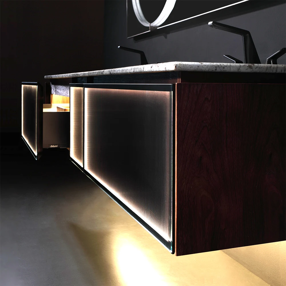 2025  Dancing Light Series High Quality Bathroom Furniture Artificial Stone Sink Wall Cabinet Hung Mount Vanity