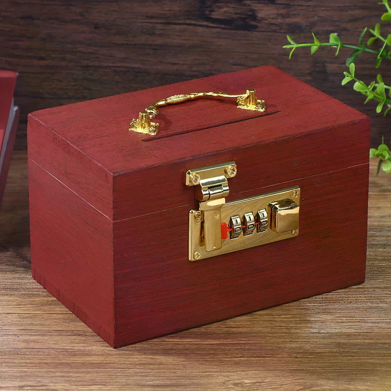 Box Password Lock Money Saving Coin Box Piggy Bank Organizer With Lock Treasure Box For Cards Dollars Cents Kids Gifts Wooden