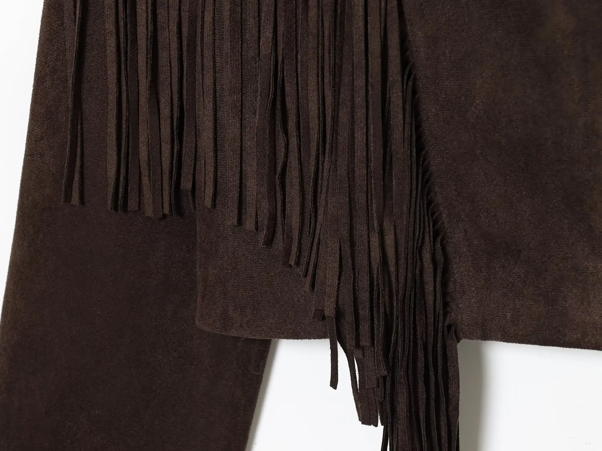 フリンジトリム付きジャケットとミディスカートのセット レディースカジュアルアウター ハイウエストスカート付き