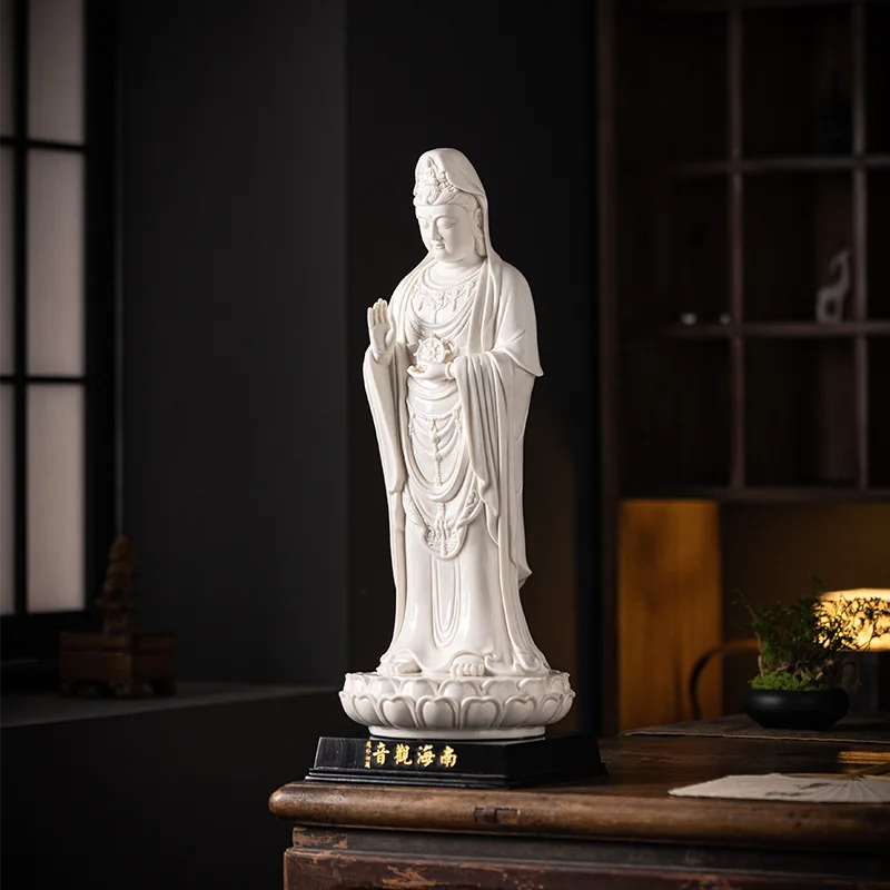 HYS White Porcelain Putuo Mountain Nanhai Guanyin Statue Household Ceramic Guanyin Bodhisattva Statue Standing Statue
