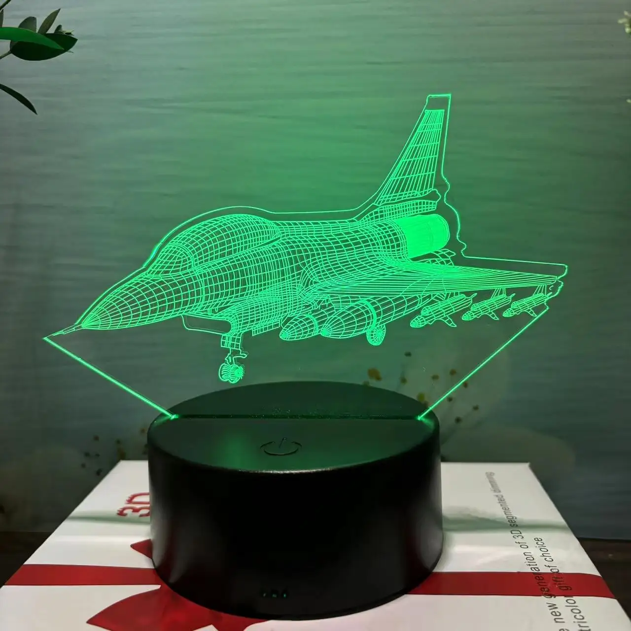 Aeronave 3D Modelo Nightlight com Interface USB, Fonte de Alimentação Ajustável, Touch Sensing Base, 7 Cores, 4 Modos, Aniversário, Natal