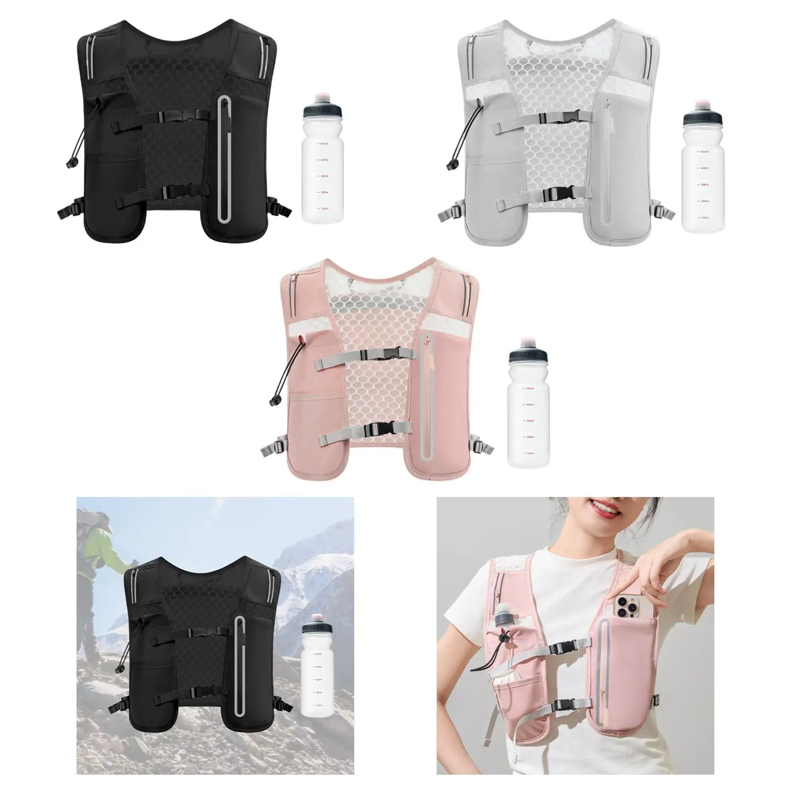 

Hydration Vest Hiking Vest Backpack Rucksack Reflective Water Bottle Holder Outdoor Sport Bag for Race Mountaineering Trail