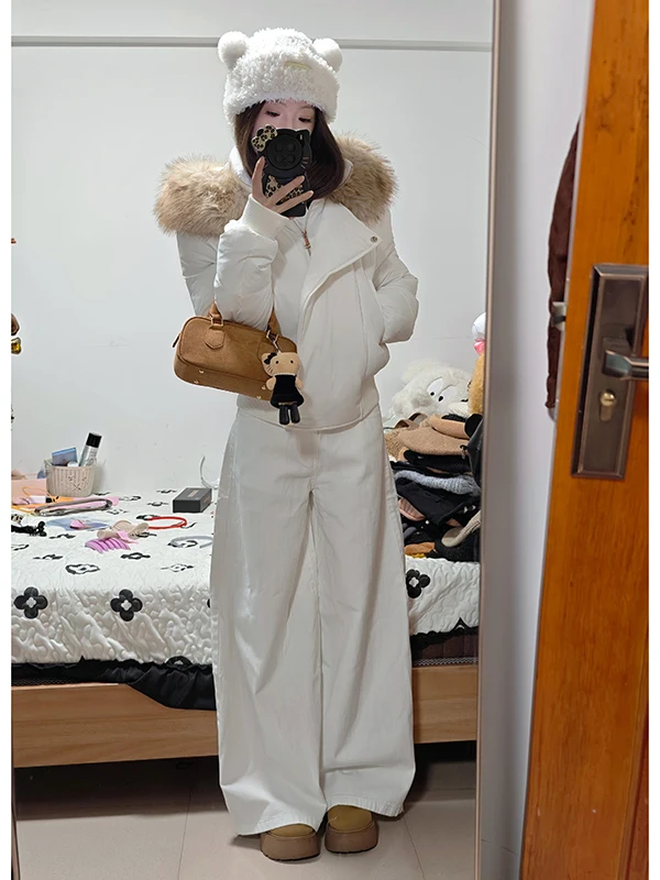 بنطلون جينز أمريكي عتيق الطراز بخصر مرتفع وساق واسعة للنساء، تصميم فضفاض بقصة مستقيمة وطول يصل إلى الأرض، موديل جديد للخريف