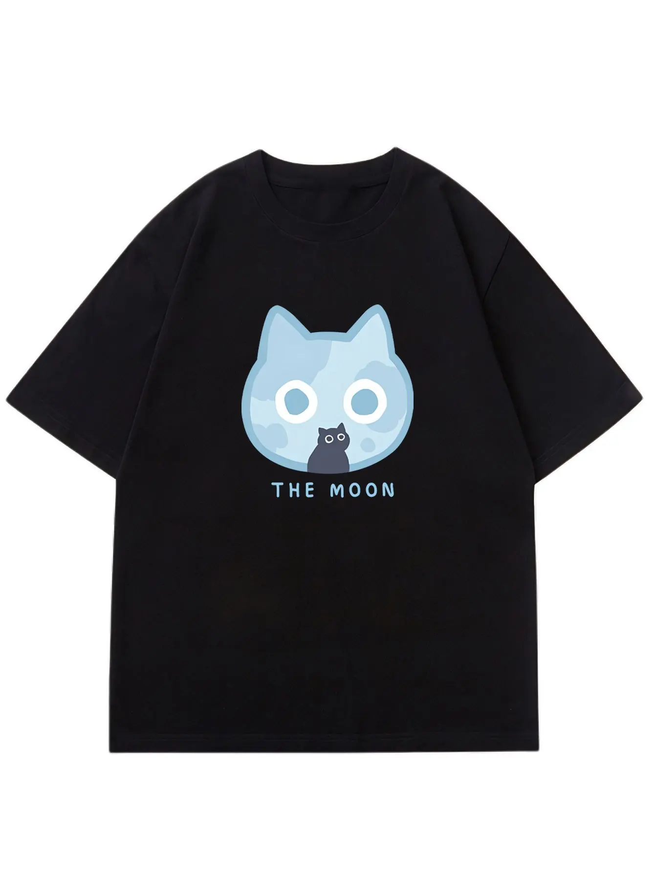 Vintage Cat Moon Graphic T Shirt Women The Moon Letter Print Tee Harajuku Short Sleeve Casual Celestial Aesthetic Top