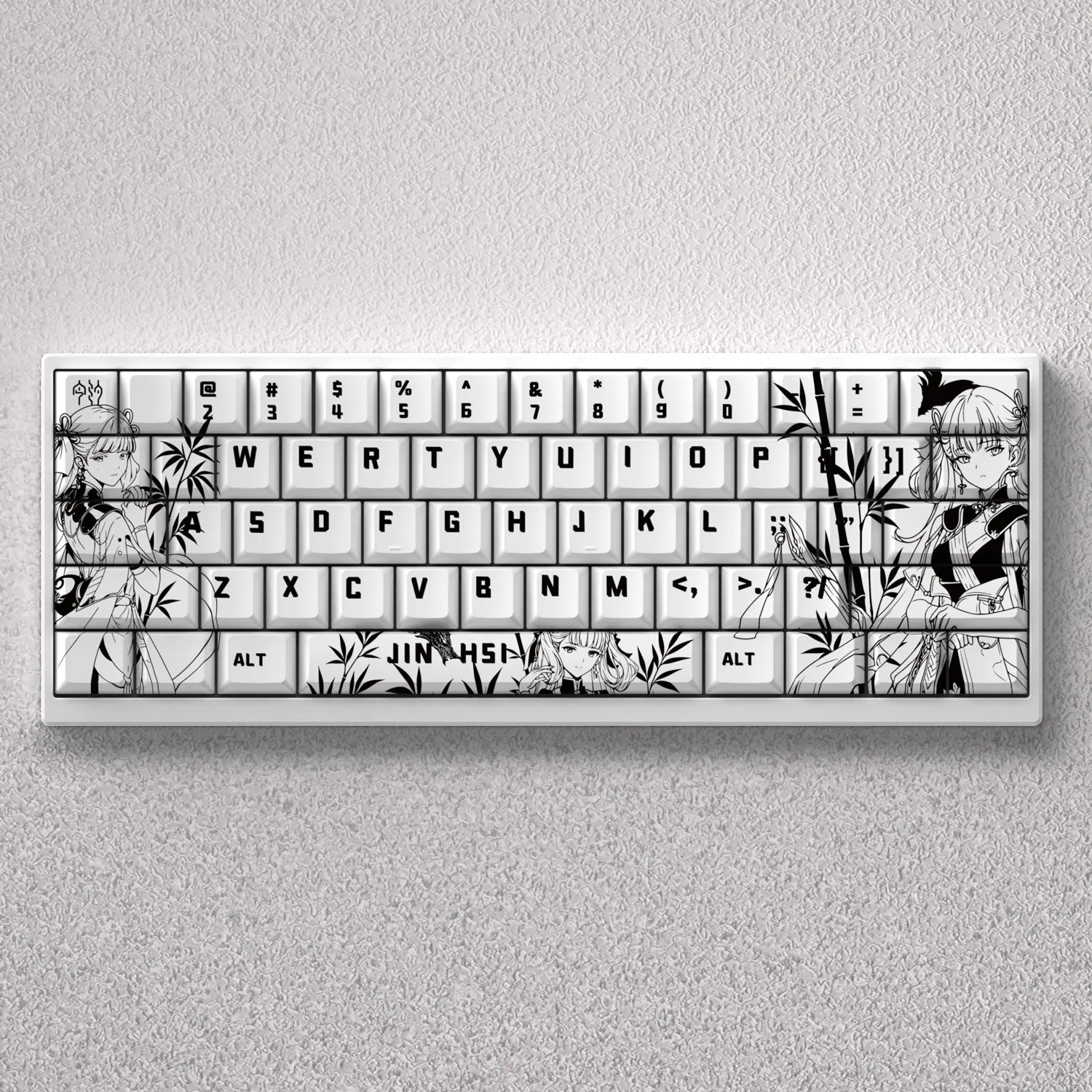 98 Keys Jinhsi Keys Cap Wuthering Waves Anime Keycaps PBT Cherry Profile Keycap Mechanical Keyboard Made68 Mad68 Wooting 60 EV63