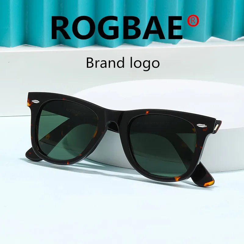 ROGBAE brand logo fashion Travel Sun glasses Men's Sunglasses UV400 Double riveted glass Women's Sunglasses Crystal green G-15