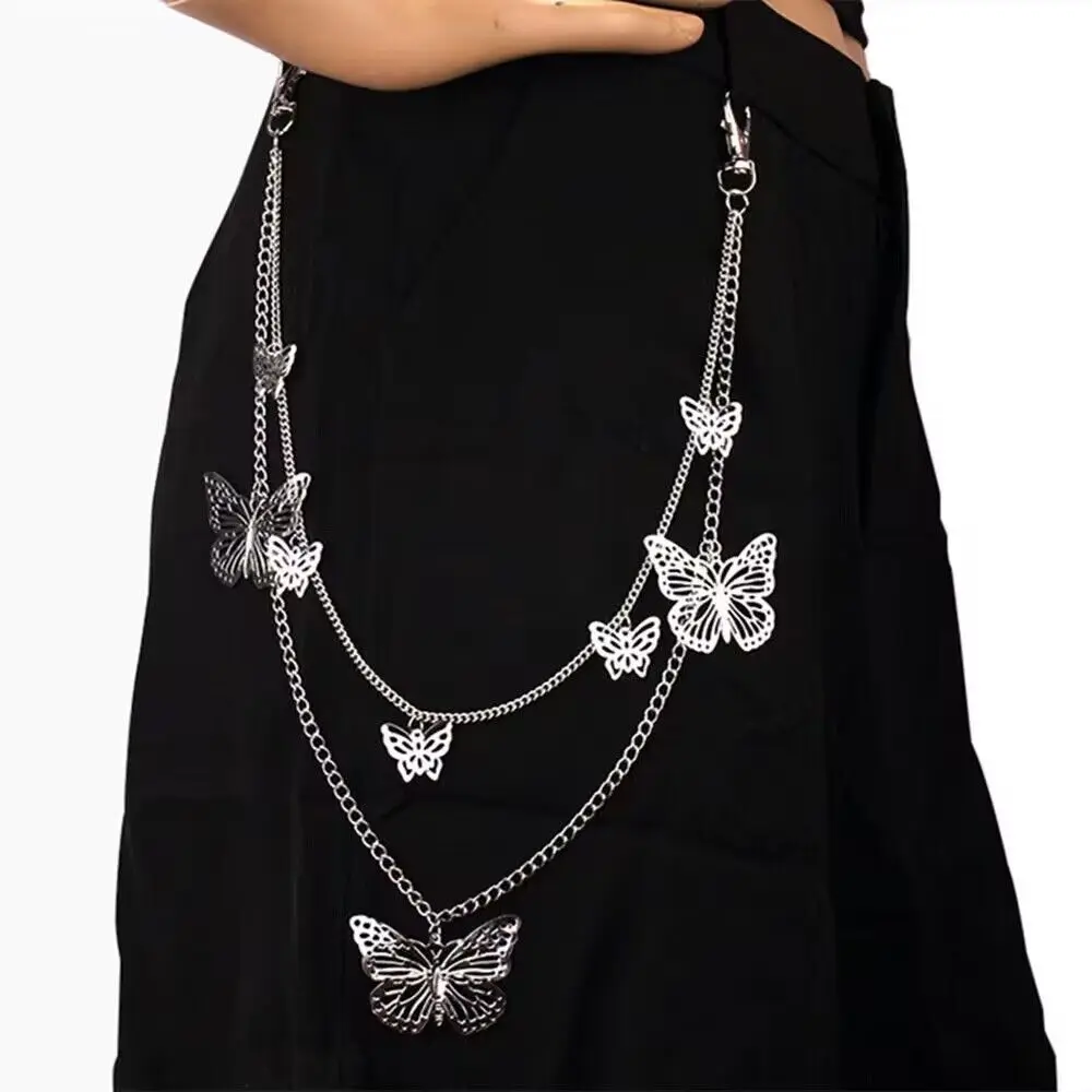 1Pc European American Punk Retro Metal Ring Double Layer Chain Pants Chain Fashionable Unisex Hip Hop Waist Chain