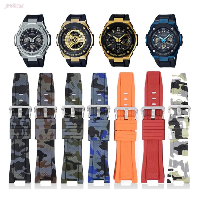 Strap for Casio G-Shock GST Series GST-210B GST-W300G S300G S110 W100 Men Camo Resin Rubber Watch Band Bracelet  Accessories