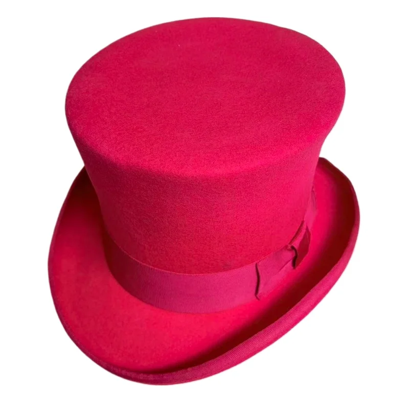 Luxury 18cm High Wool Top Hat for Men Women Classic Gentleman Hat Magician Performance Topper Victorian Steampunk Felt Hat