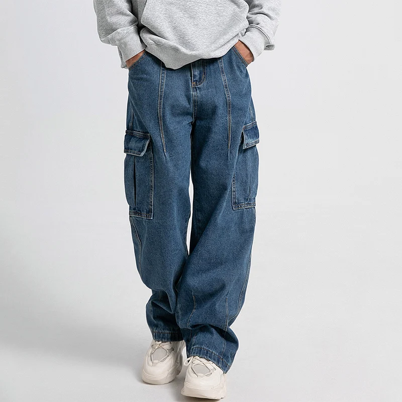 

Men Baggy Oversize Cargo Jeans Male Wide Streetwear Hip Hop Pants Harajuku Fashion Straight Leg Black Blue Loose Denim Pants