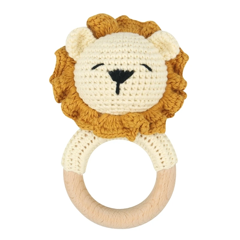 Y1UB Baby Teether Rattle Handbell Crochet Lion Rattle Toy Mobile Gym-Play Baby Music Rattle Toy Infant Teething Gift