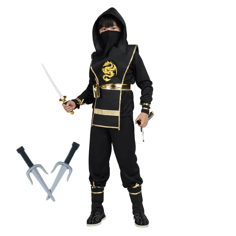 Sky02 Ninja-Kostüm Deluxe Schwarz Kinder Ninja-Kostüm mit Kunststoffzubehör Halloween Cosplay Ninja-Outfit für Jungen Mädchen88Ji #