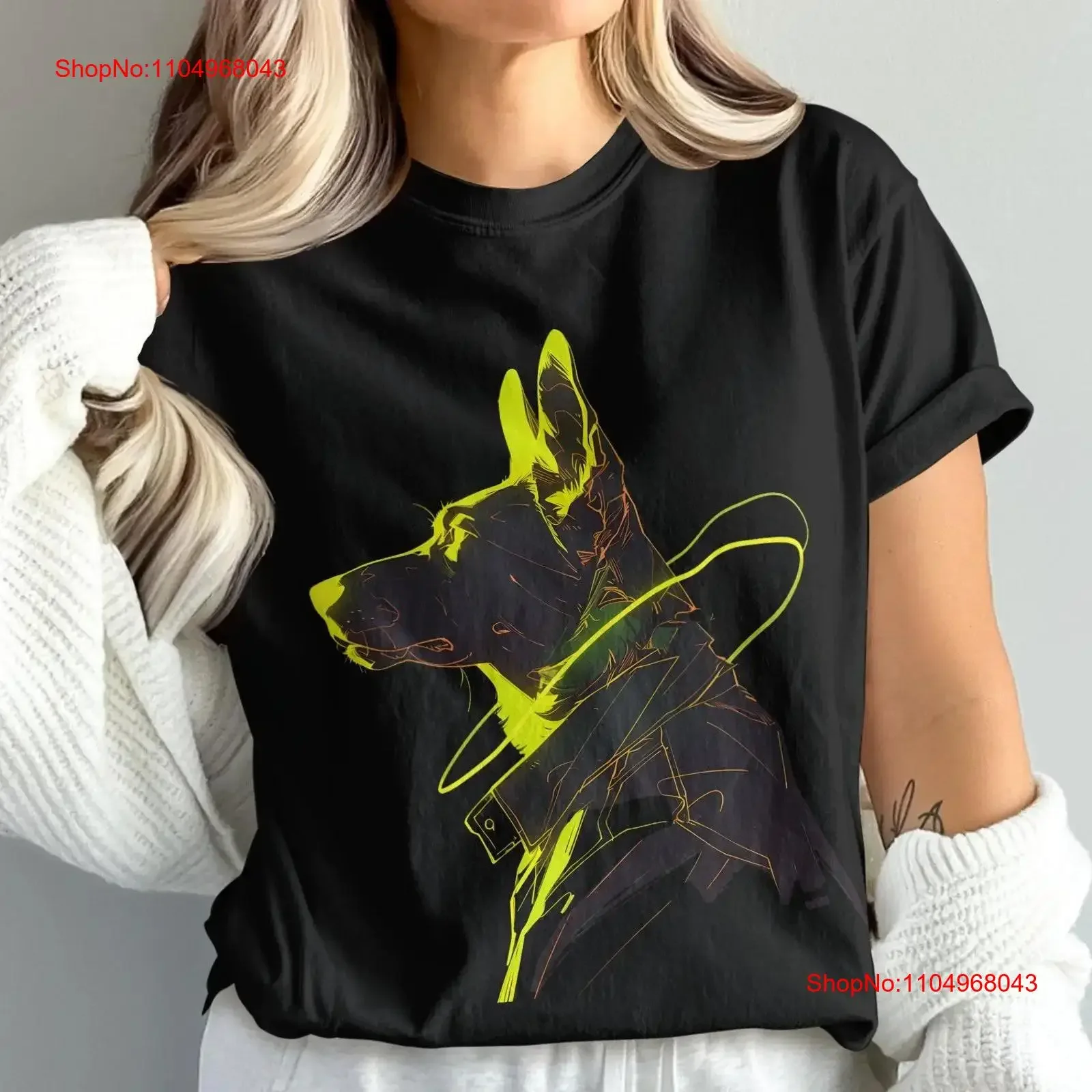 

Neon Green German Shepherd T Shirt Dog Lover Trendy Breed Unique Canine Print Top vintage Washed Casual Unisex designer clothes