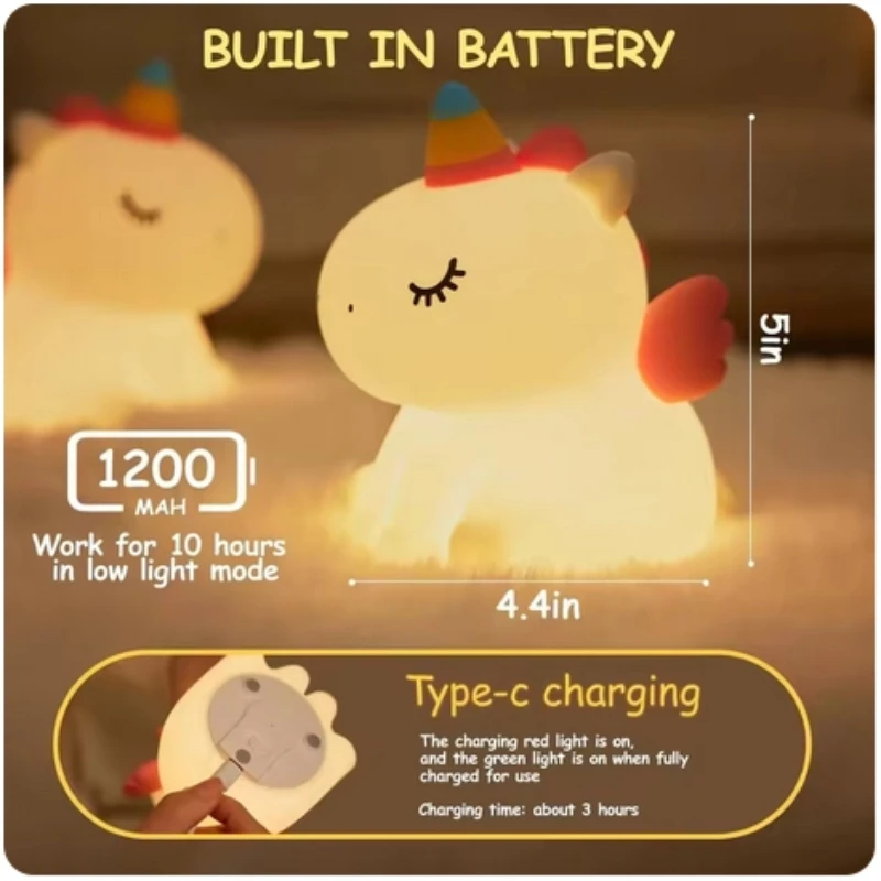 Lampka Nocna Jednorożec USB Dotykowa Silikonowa LED Dekoracja Do Sypialni Prezent Dla Dziecka Różne Lampki Stołowe Dla Niemowląt Zabawka Antystresowa
