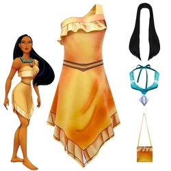 Pocahontased Cosplay Costume Girls Princess Matoaka Dress Summer Beach Indian Clothing Wig Halloween Carnival Party Dress Up
