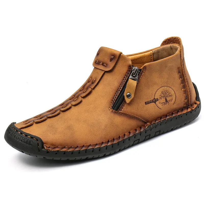 Popular men's spring and autumn new large-size zippered boots, outdoor casual hand-sewn work boots