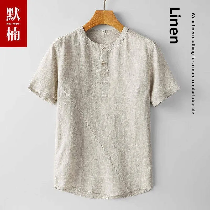 

Casual Linen Men's Short Sleeve T-Shirt Shirt Loose Fit Cotton Linen Patchwork Half Sleeve Top for Summer Daily Wear