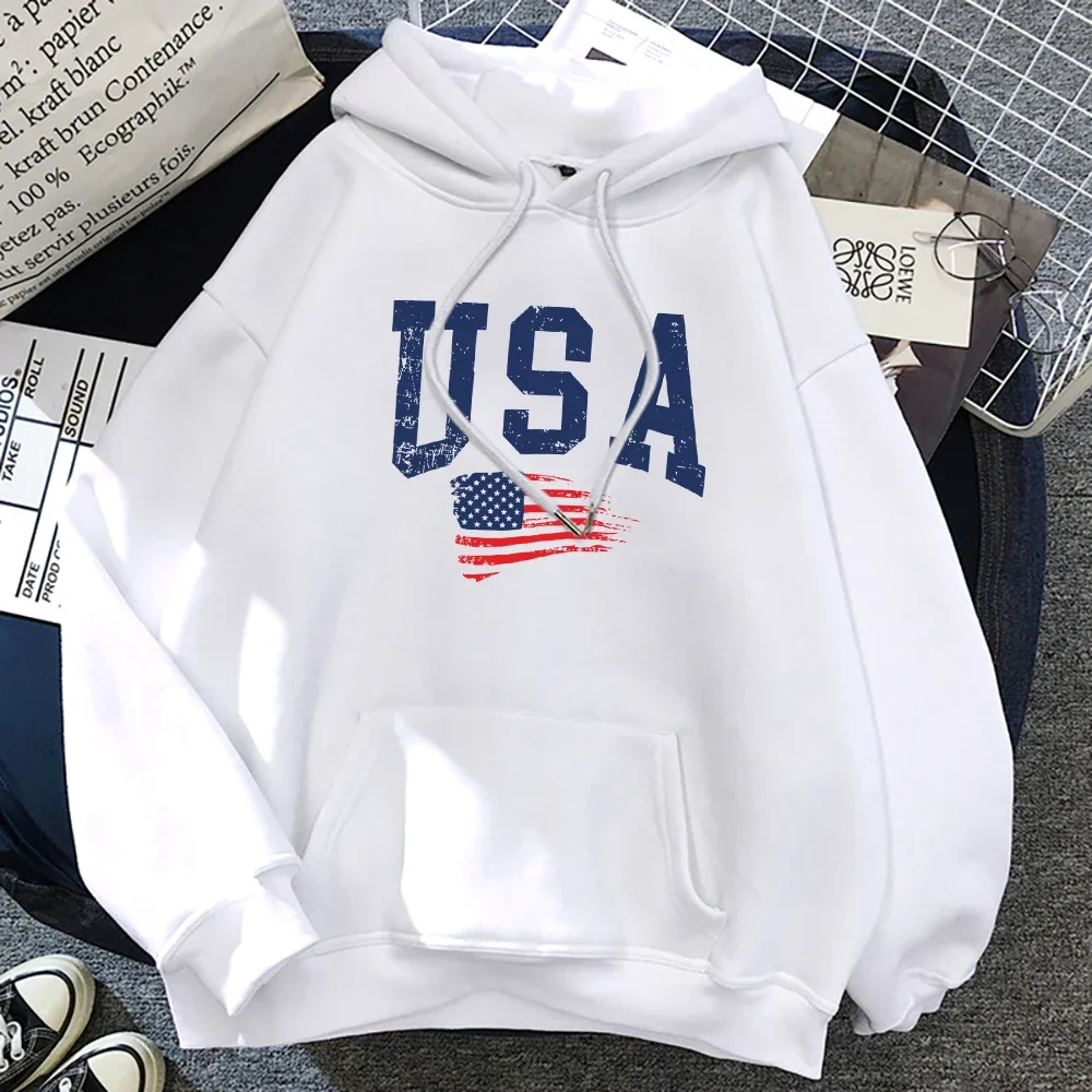 

USA Fluttering National Flag Design Hoodie Women Creative Loose Hoody Crewneck Casual Streetwear Comfortable Female Sweatshirts