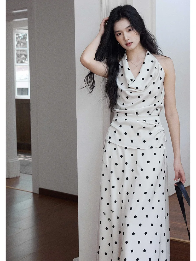 

Комплект из топа с драпировкой и юбки из ацетатного бархата в горошек с пастельным волнообразным узором Two Lambs Design, женский модный ансамбль