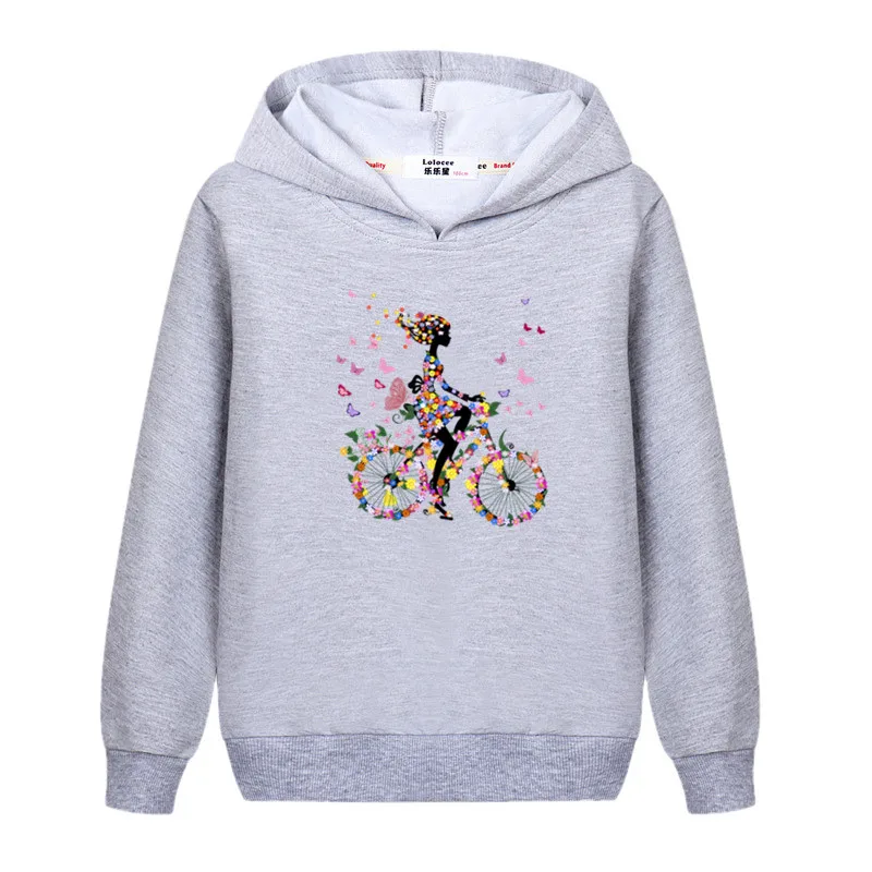 Aimi Lakana Little Girl Fashion Hoodie Butterfly Bike Graphic Sweatshirt Kids Spring Autumn Coat Cotton Clothes