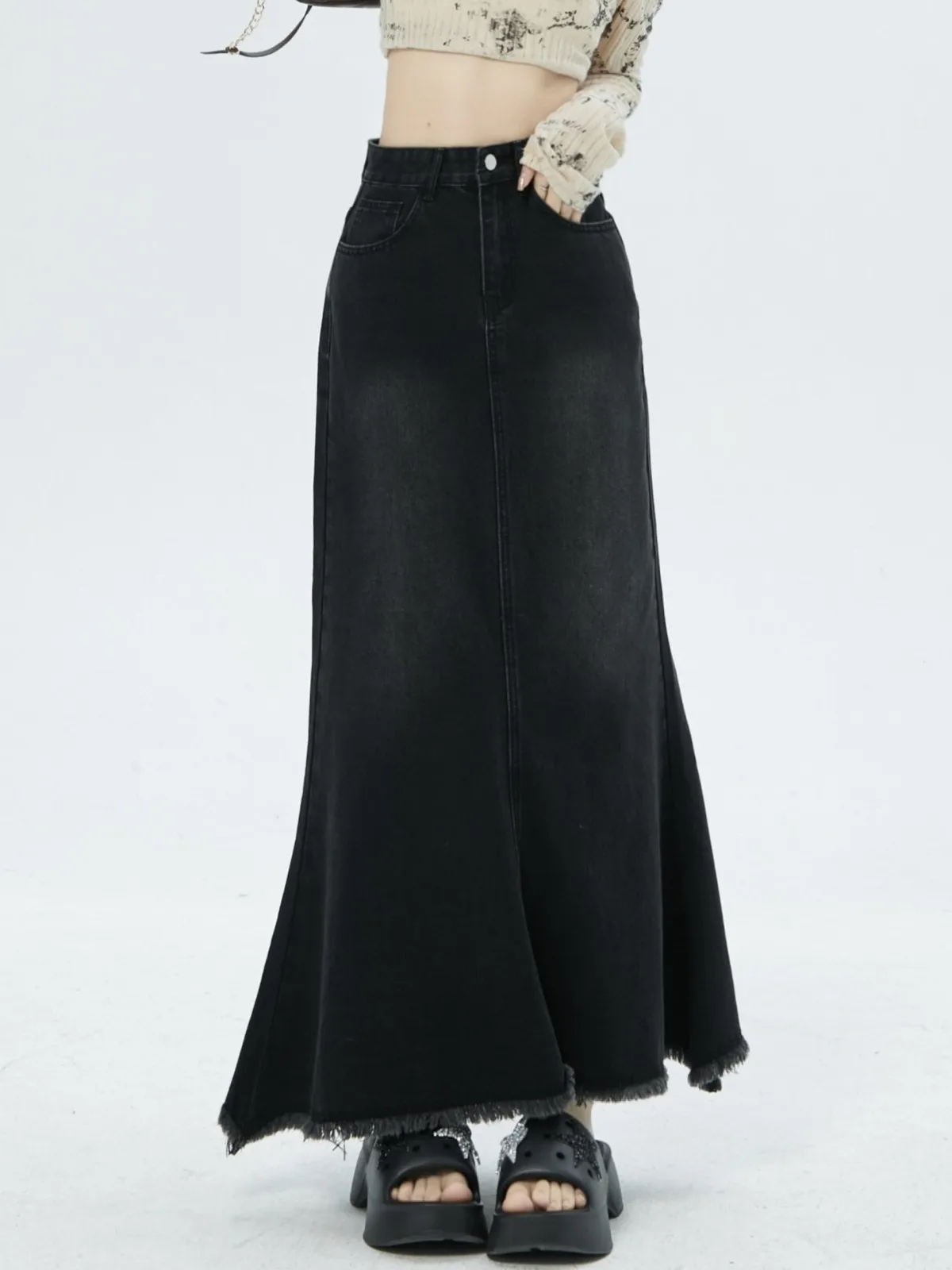 

ZHISILAO New Mermaid Long Skirt Women Vintage Casual Trumpet High Waist Skirt Spring 2024