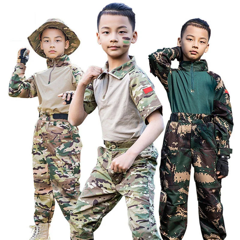 Outdoor Kids Camouflage Military Tactical Uniform Breathable Stretch Airsoft Frog Shirts Suits Climbing Training Sports Sets