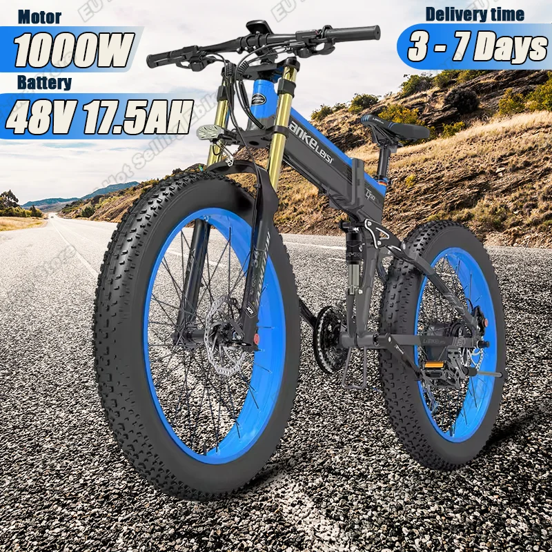 LANKELEISI Electric Bike Mountain Snow Off-Road Ebike 48V17.5AH 26 Inch Fat Tire Folding Adults Electric Bicycle XT750 PLUS