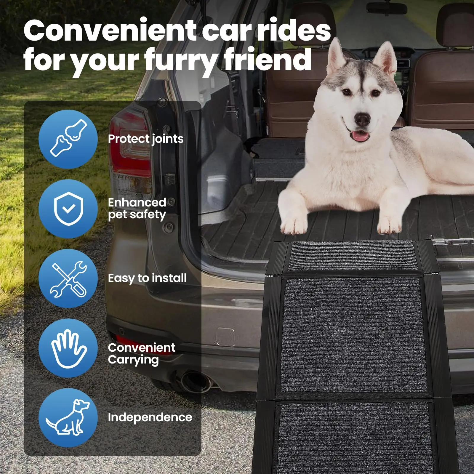 Portable Dog Ramp for Car Extra Long Folding Dog Ramp Anti-Slip Felt Surface Lightweight Pet Ramps for Large Dogs Up to 250LBS