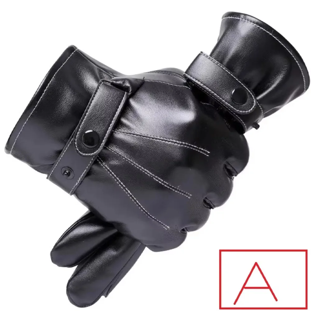 Winter Fashion Black PU Leather Men's Gloves Thin Driving Style Non-Slip Full Fingers Palm Touchscreen Compatible