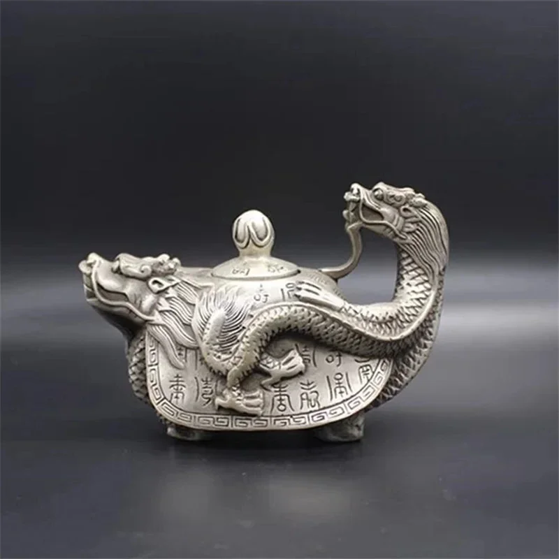 Collect China Old Tibet Silver Hand Carved Dragon Turtle Teapot W Kangxi Mark